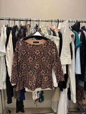 Ivanka Trump Brown and Black Floral Lace Peplum Top 👵MT